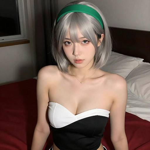 Silver-Haired Woman Reclining on Bed