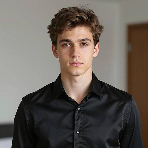 Young Man in Black Satin Shirt