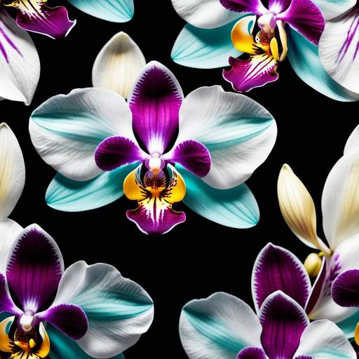 Vibrant Tropical Orchid Petals on Black