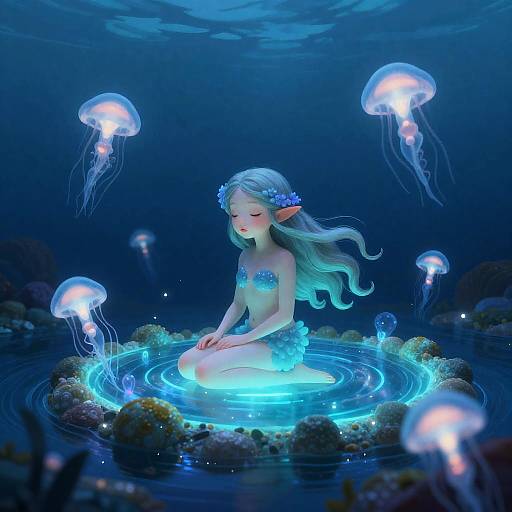 Whimsical Sea Nymph in Luminous Tidepool
