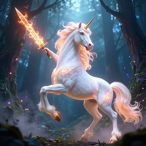 Unicorn Warrior with Flaming Sword