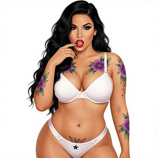 Vivid Illustration of Tattooed Curvy Woman