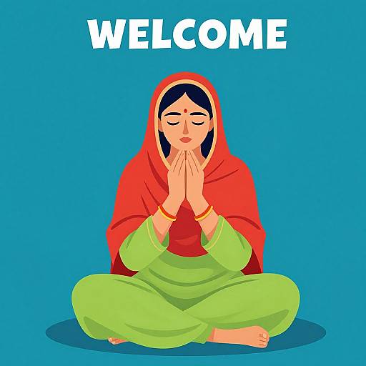 Woman in Red Headscarf Praying