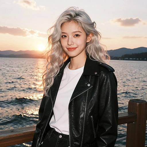 Anime Woman by Serene Sunset Lake