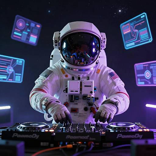 Astronaut DJ Spinning in Space