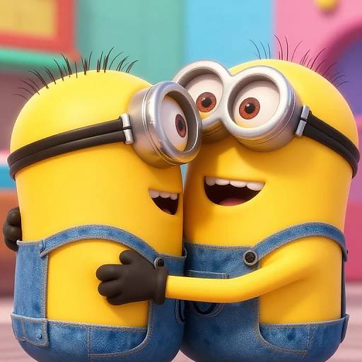 Happy Minions Hugging Close-Up