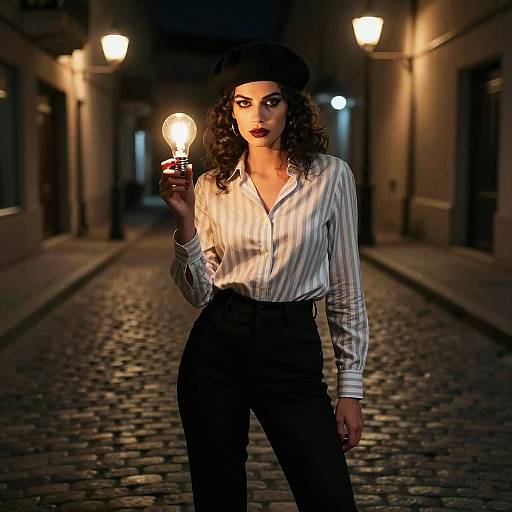 Noir Woman with Glowing Light Bulb