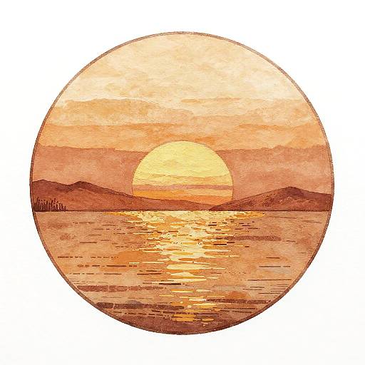 Retro Sepia Sunset Gouache Painting
