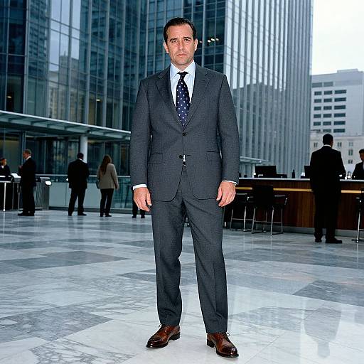 Confident Man in Modern Skyscraper Lobby