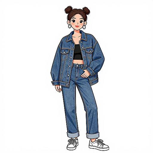 Smiling Woman in Casual Denim Outfit