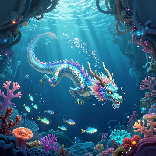 Majestic Dragon Soaring Through Bioluminescent Waters