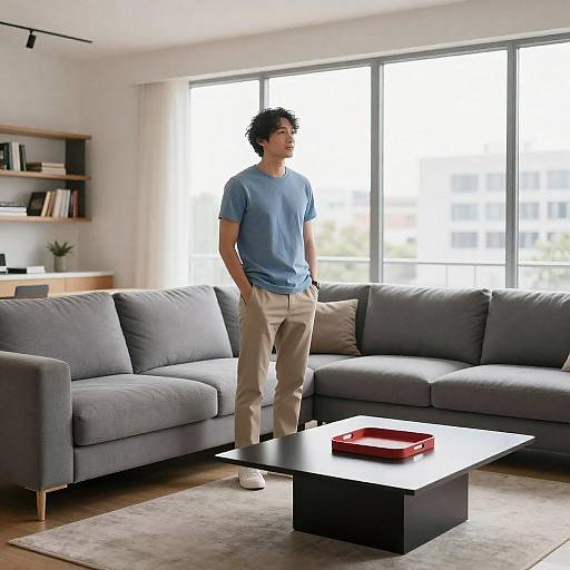 Bright Modern Living Room with City View