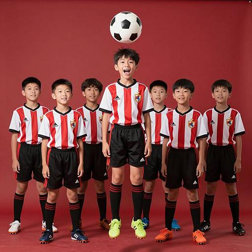 Exciting Soccer Action with Boys Jumping