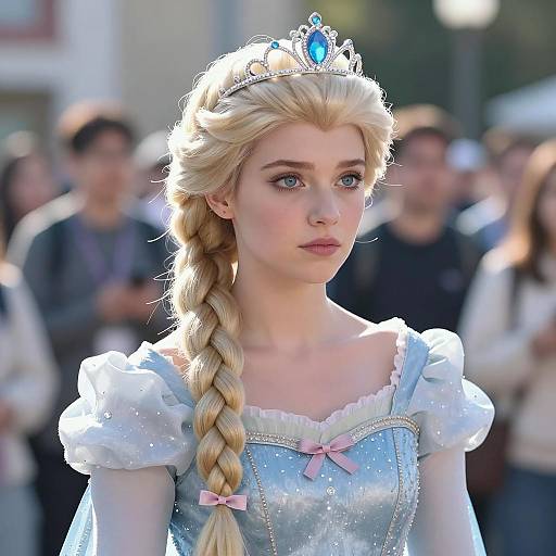 Blonde Princess in Blue Dress and Silver Tiara