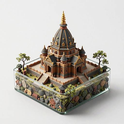 Realistic Miniature Ancient Temple Landscape