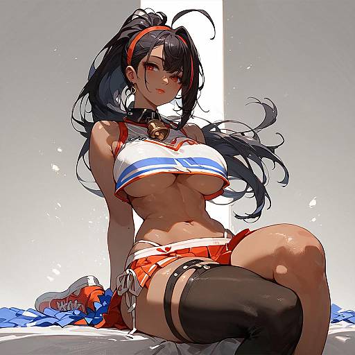 Dark Skinned Anime Cheerleader Sitting Pose