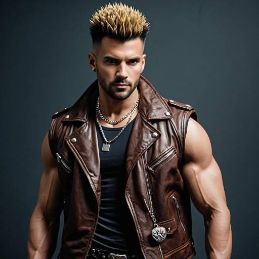 Muscular man in spiked leather jacket cosplay