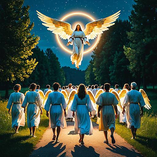 Enlightened Angels Walking Under Night Sky
