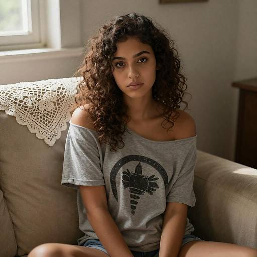Sunlit Portrait of Woman on Couch