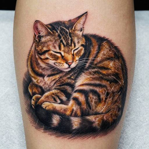 Realistic Tabby Cat Calf Tattoo