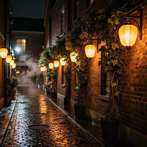 Dreamy Night Alley with Lanterns