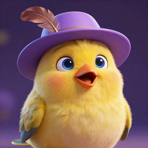 CGI Chubby Yellow Bird with Purple Hat