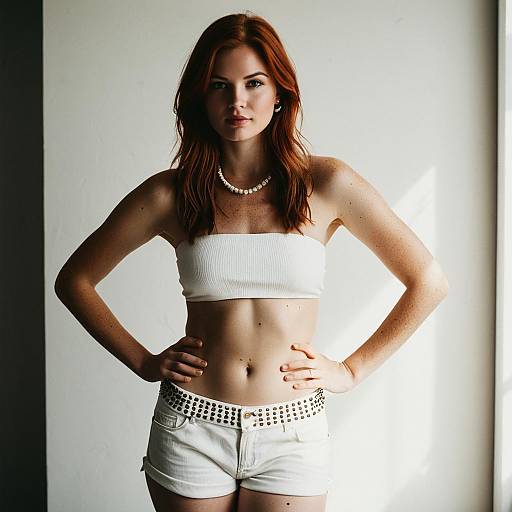 Woman in White Bandeau and Shorts