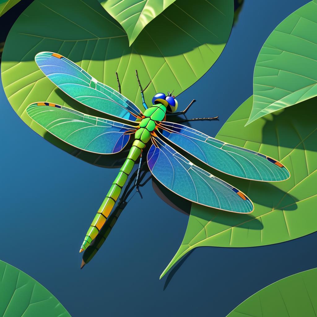 Intricate Dragonfly on Leaf - Digital Art