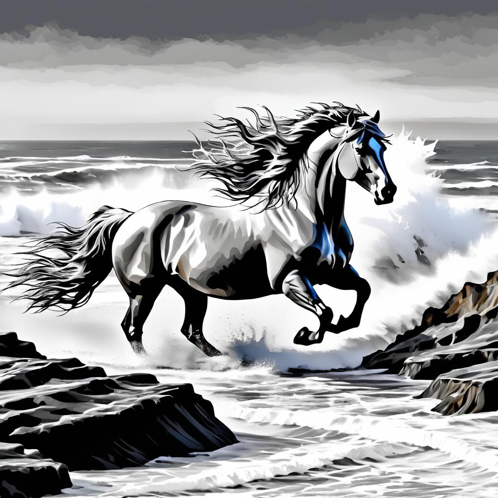 Dramatic Coastline with Wild Mustang