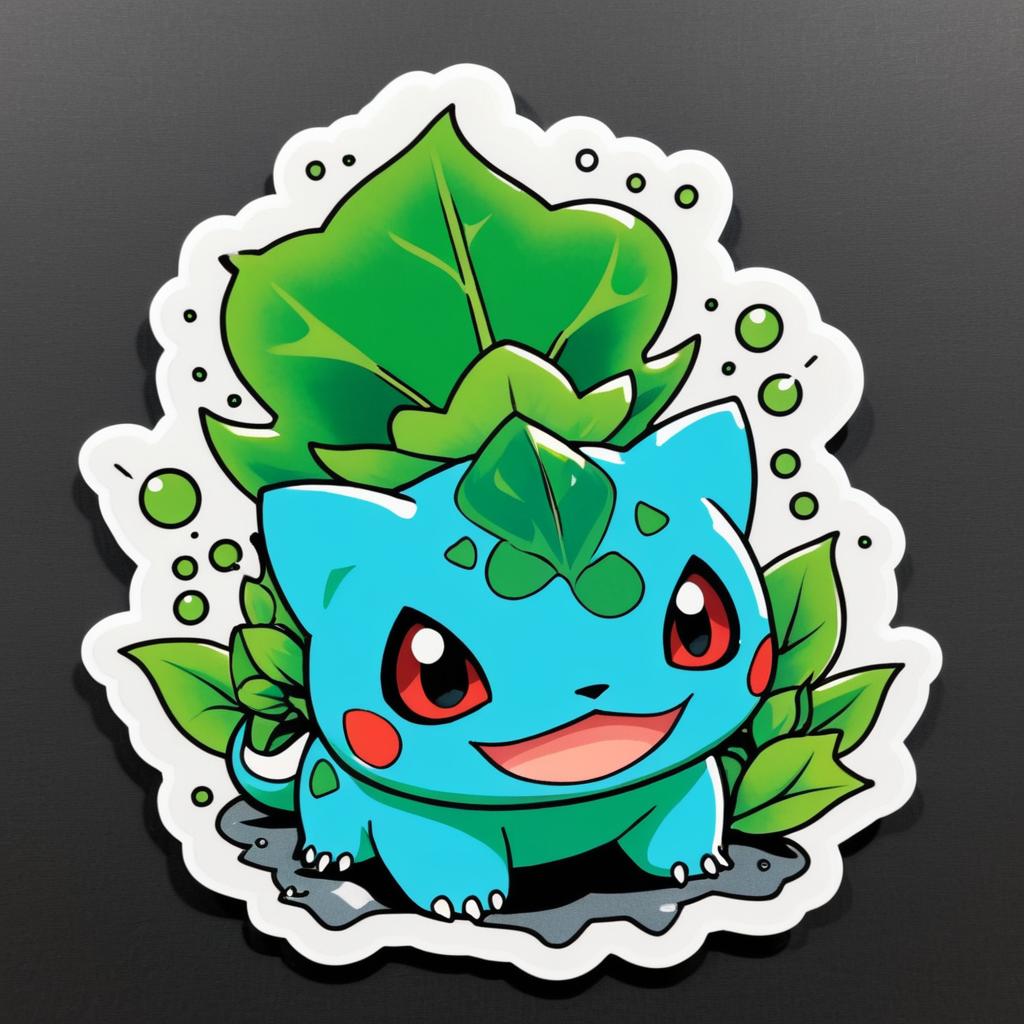 Cute Bulbasaur as a Superhero Sticker Art