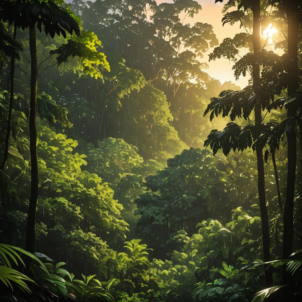 Serene Rainforest Canopy at Sunset