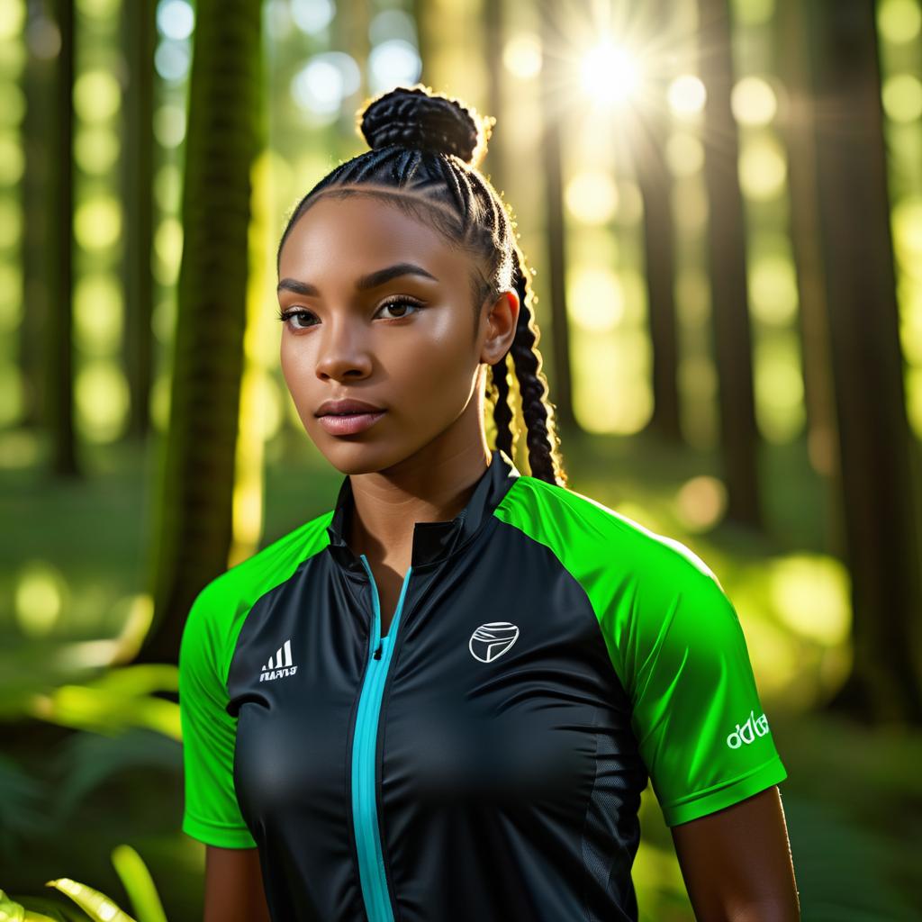 Graceful Black Athlete in Serene Forest