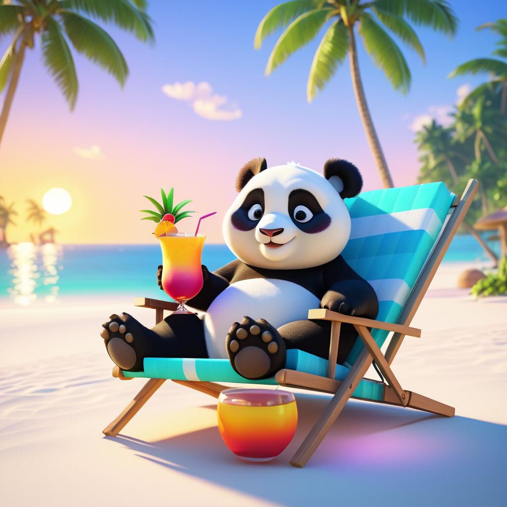 Charming Panda Relaxing at Tropical Beach