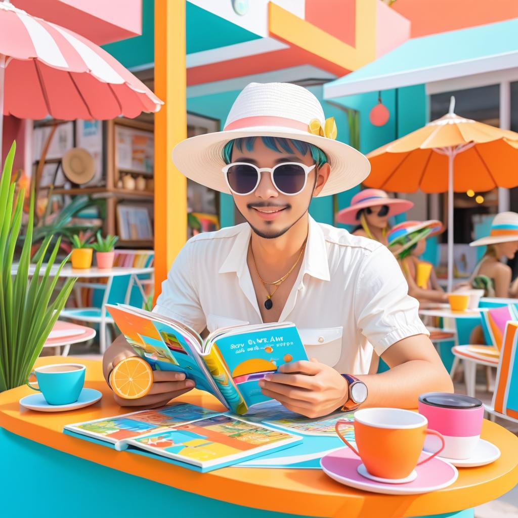 Vibrant Café Scene with Travel Lover