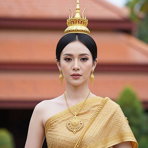 Traditional Thai Woman in Golden Attire