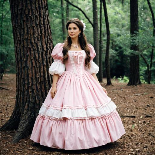 Woman in Pink Southern Belle Dress in Forest