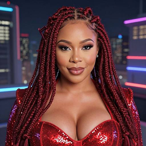 Stylish Woman in Red Sequined Costume