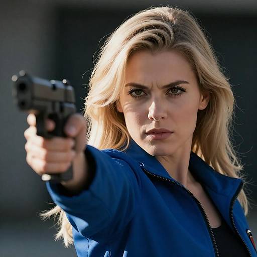 Intense Blonde Woman with Gun Portrait