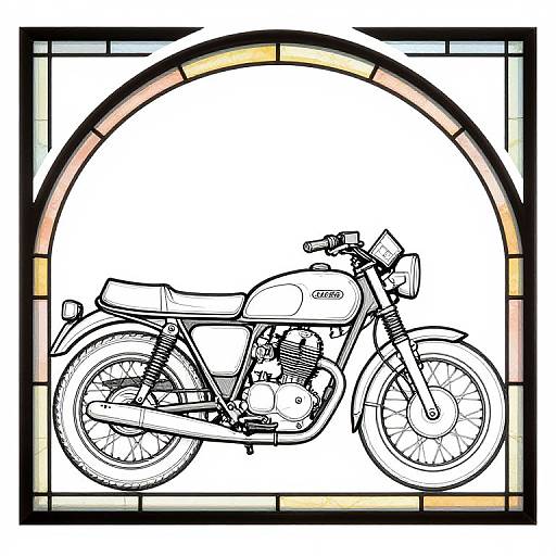 Stained Glass Window with Cafe Racer Motorcycle Design