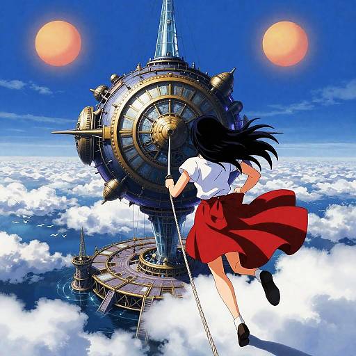 Aerial Swordswoman at Clockwork Sky Harbor