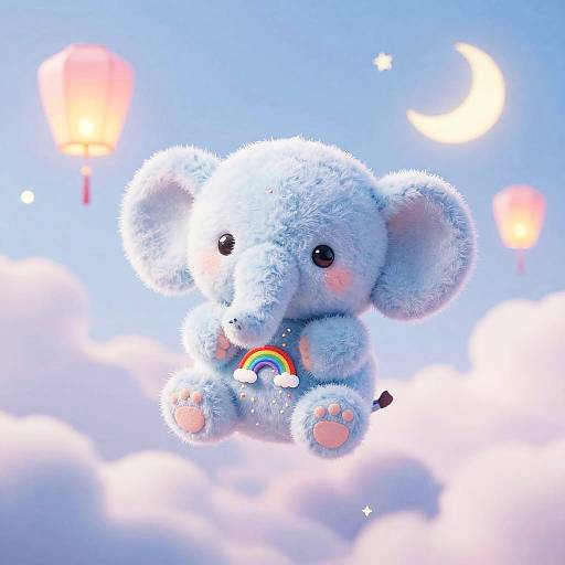 Kawaii Cloud-Elephant Plushie in Dreamy Sky
