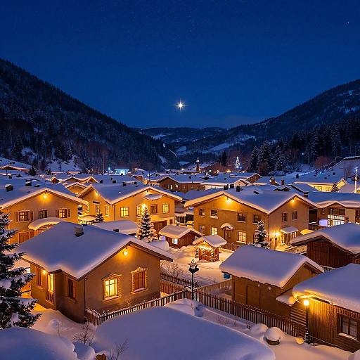 Peaceful Snowy Village Christmas Scene