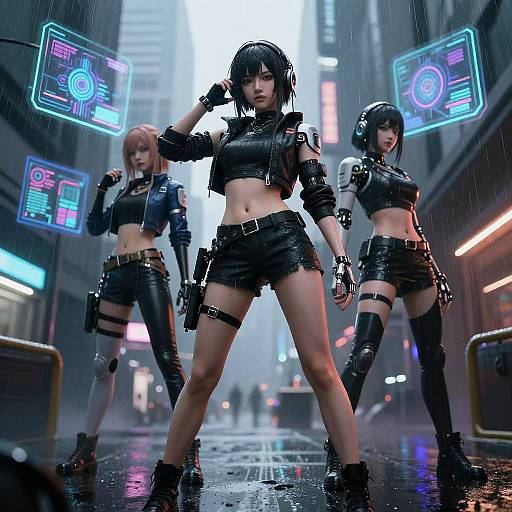 Cyberpunk Anime Females in Rain