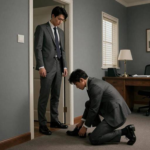 Man in Gray Suit Doorway Confrontation