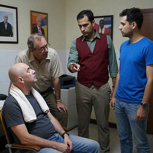Group Discussion in a Tiled Room
