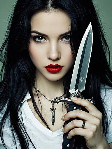 Woman with Knife and Red Lips