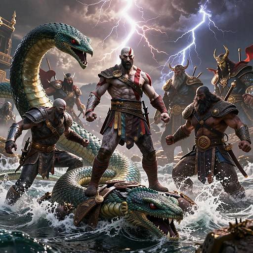 Kratos Battles Norse Gods on Serpent