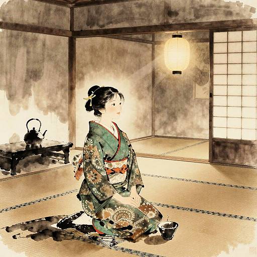 Traditional Japanese Tea House Ink Wash