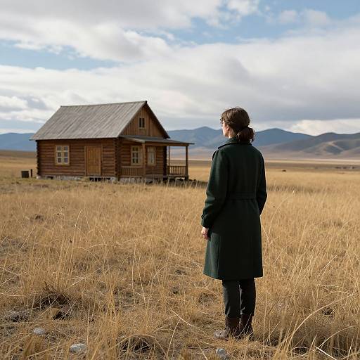 Woman in Desolate Landscape with House