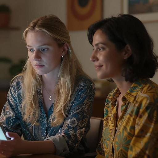 Two Women in a Dimly Lit Room